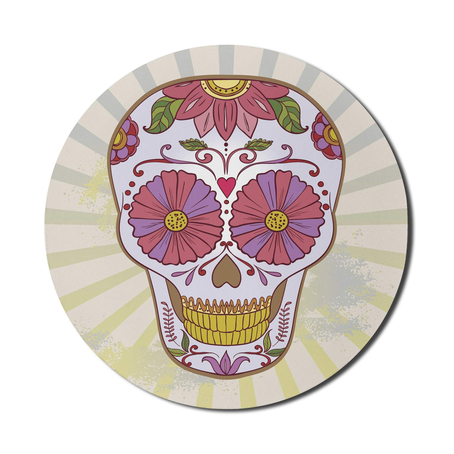 Ambesonne Sugar Skull Mouse Pad - 8 Inch Round Non-Slip Rubber Gaming Mousepad with Mexican Folk Art Floral Design, Retro Grunge Style for Computer & Office Use - Perfect for Gamers, Graphic Designers & Home Office Setup