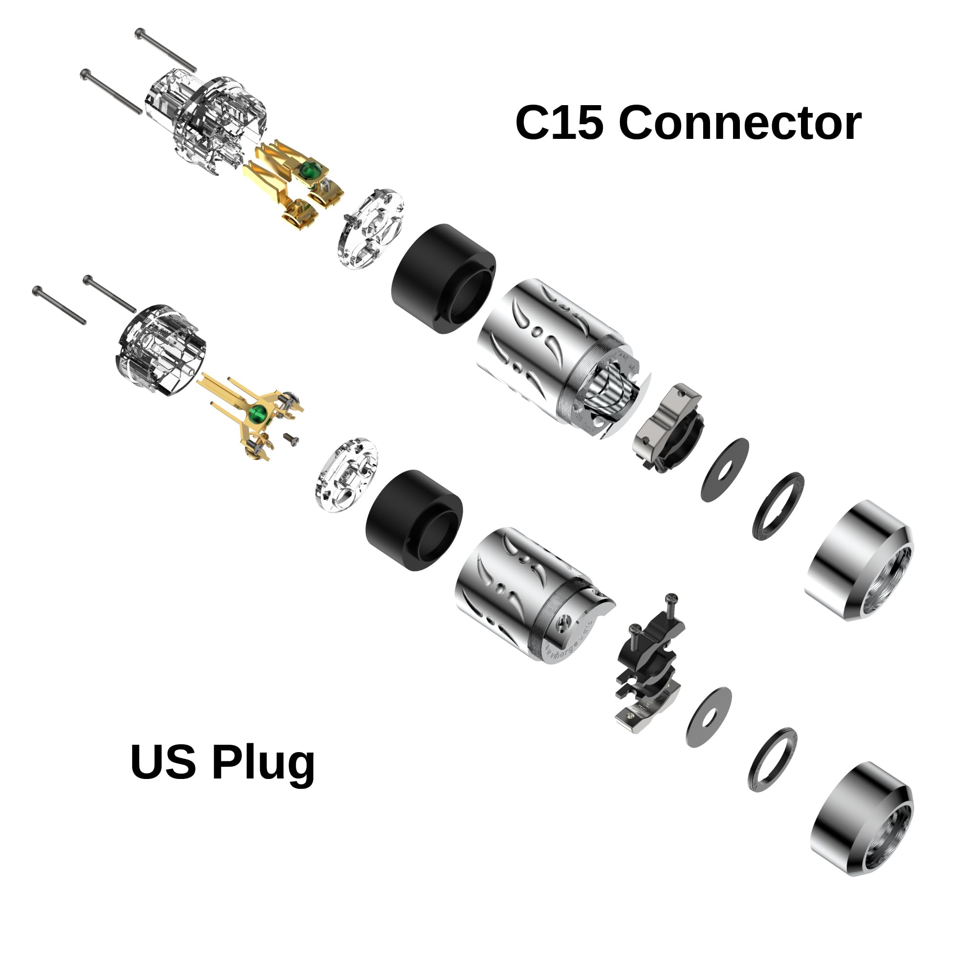 Premium Gold-Plated Pure Copper Non-Magnetic HiFi Power Plug Set (VM512G+VF512G) - US AC Mains Plug & IEC C15 Connector for Audiophile Power Cables | DIY Audio Equipment Upgrade for Home Theater & High-End Sound Systems