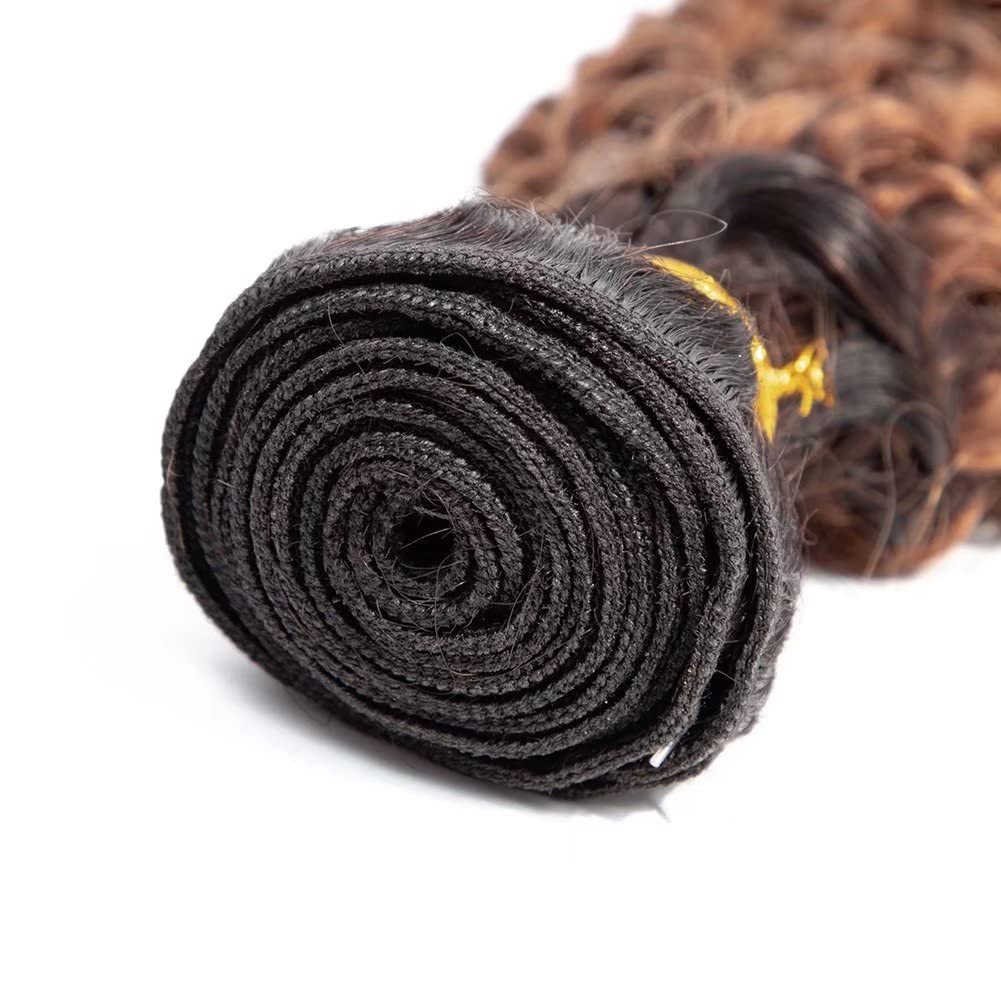 FEEL ME Ombre 1B/30 Brazilian Kinky Curly Human Hair Bundles - 8A Grade Unprocessed Virgin Hair Extensions (16 18 20 Inch) - Black to Brown Ombre Weave for Natural Look & Styling | Perfect for Daily Wear, Parties & Special Occasions