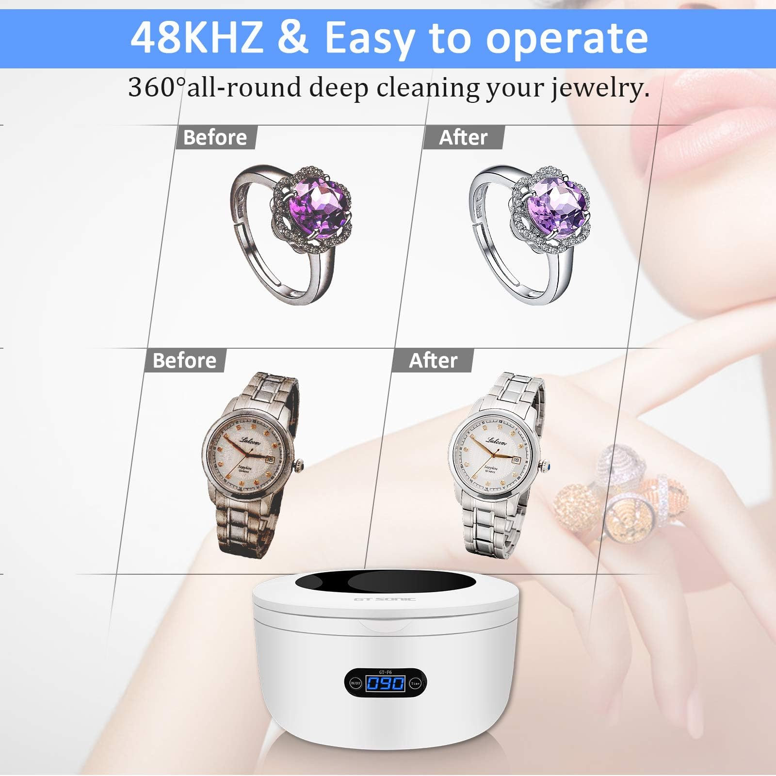 Ultrasonic Jewelry Cleaner for Rings, Watches, Eyeglasses & More - 25oz Tank with Digital Timer - Perfect for Home Jewelry Care, Watch Cleaning & Denture Maintenance
