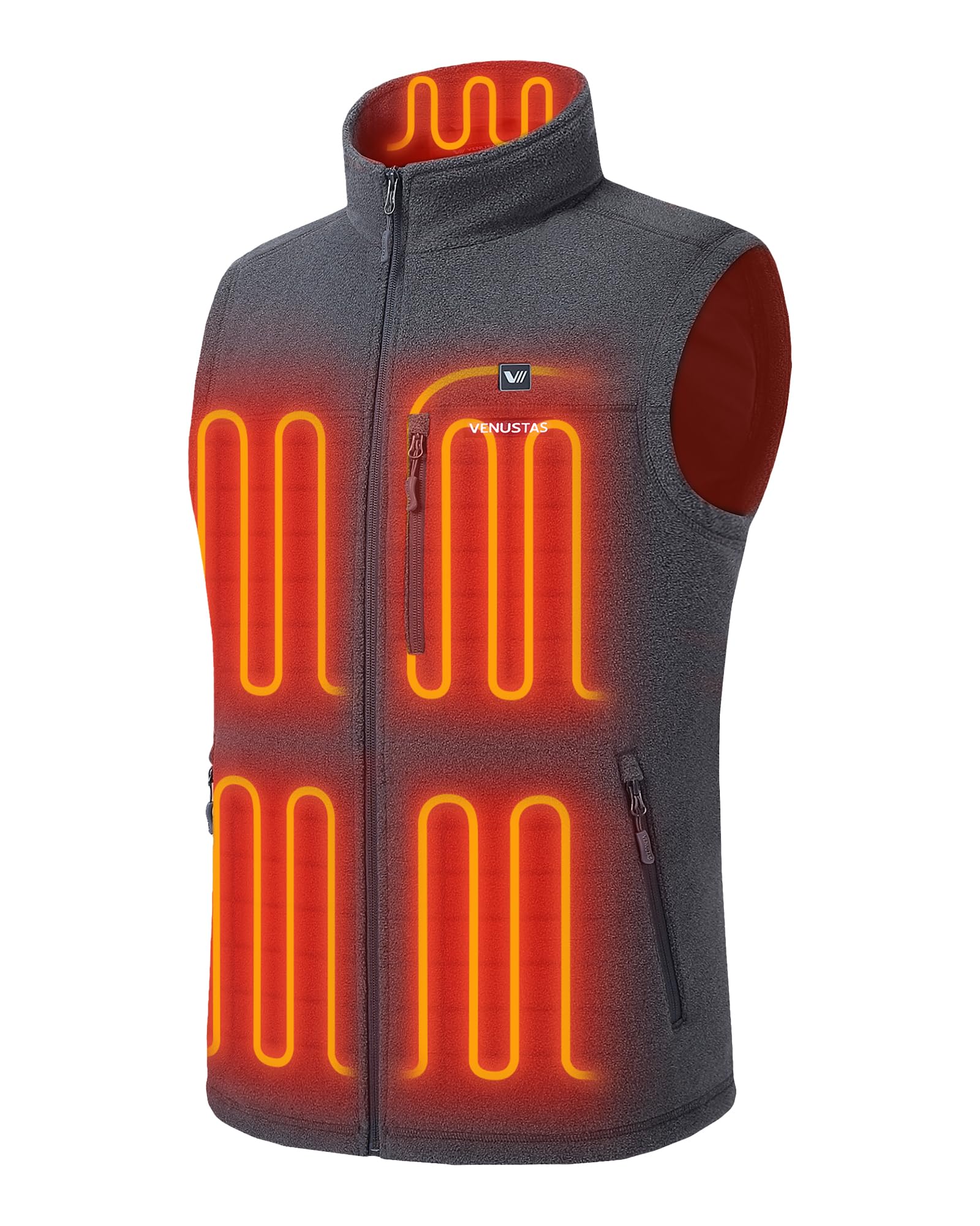 Venustas Men's Heated Fleece Vest with 6 Heating Zones - Lightweight Recycled Electric Winter Vest for Outdoor Activities, Hiking & Work