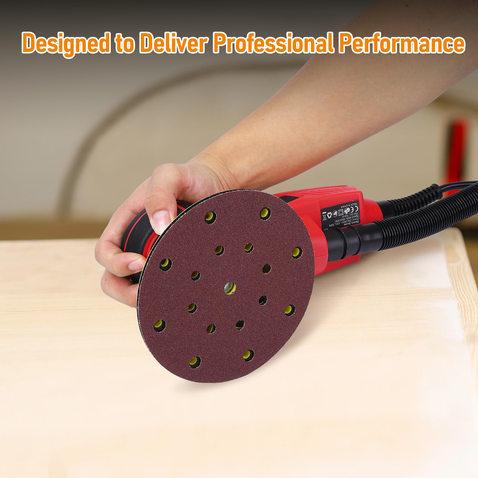 PioneerWorks 6-Inch Electric Random Orbital Sander - 350W Brushless Motor, 10000 RPM, Professional Woodworking & Polishing Tool with 20 Sanding Papers - Perfect for Furniture Refinishing, DIY Projects & Auto Body Work