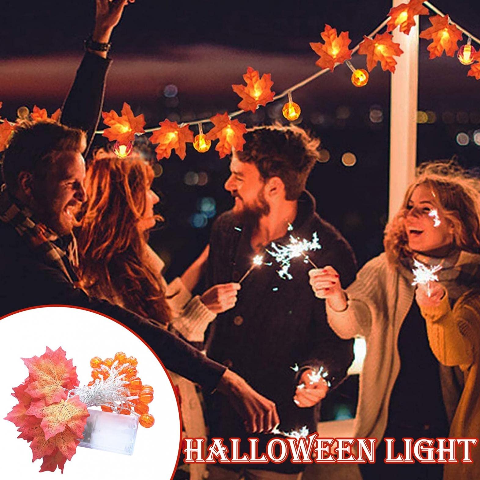 Waterproof Battery-Operated 5Ft/10 LED Maple Leaf String Lights - Fall Thanksgiving Halloween Pumpkin Decor for Indoor Outdoor Home Holiday Decorations | Perfect for Fireplace Mantel, Front Porch, Table Centerpiece & Garden Party Lighting