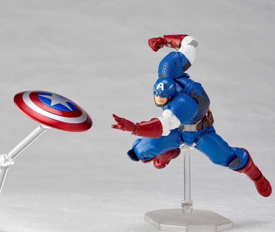 Amazing Yamaguchi Revoltech Figure Complex Captain America 2023 Reissue - Highly Poseable Marvel Action Figure for Collectors & Display