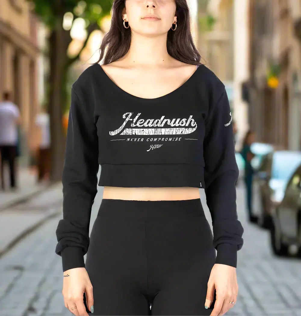 Headrush Angel Wings Cropped V-Neck Sweatshirt - Women's Trendy Pullover for Casual Wear & Street Style
