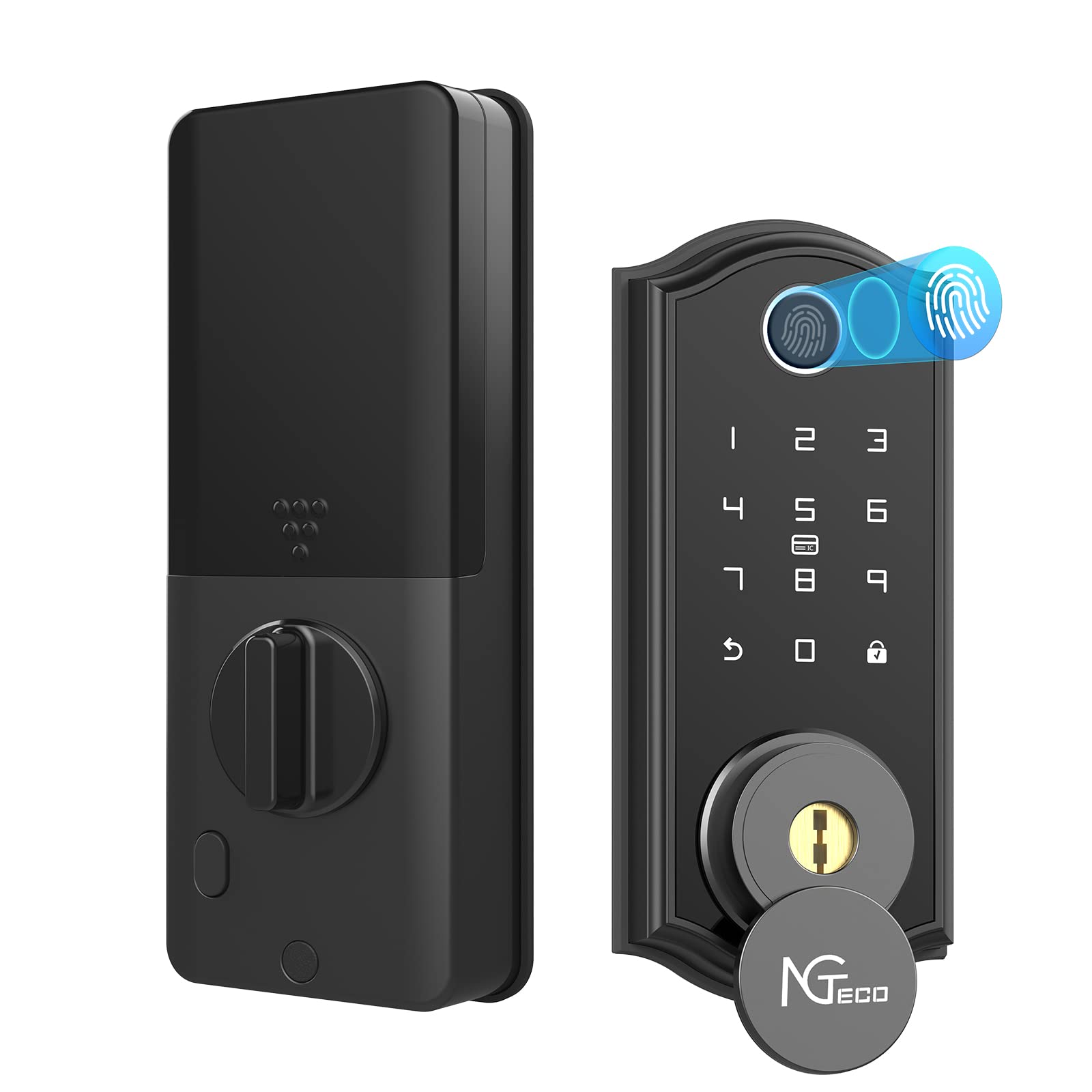 NGTeco Smart Keyless Entry Door Lock - Bluetooth Enabled Biometric Fingerprint & Keypad Deadbolt with App Control, Ekeys Sharing & Auto-Lock - Perfect for Homes, Apartments & Vacation Rentals