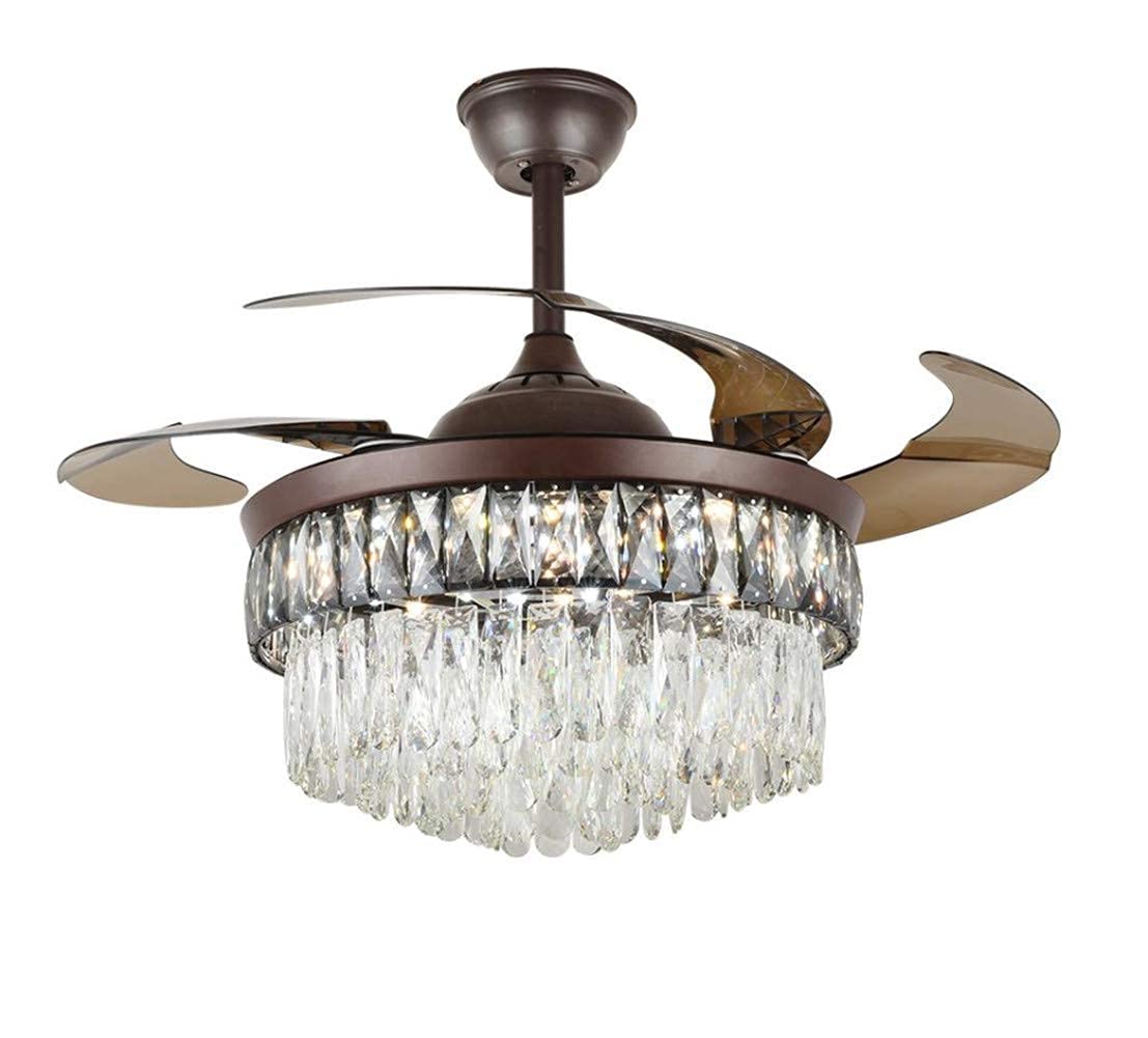 42 Inch Modern Crystal Ceiling Fan with LED Lights & Remote Control - 3 Adjustable Light Settings, Retractable Blades, Elegant Fandelier Design for Dining Room, Living Room, Bedroom | Perfect for Home Decor, Indoor Cooling & Ambient Lighting