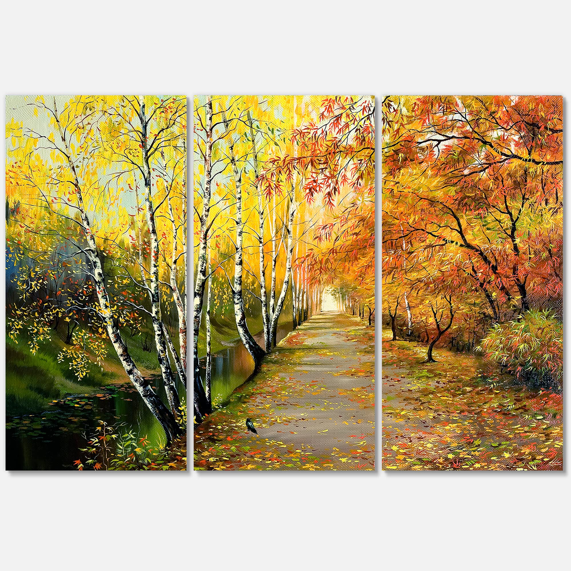 Autumn River in the Woods Landscape Canvas Wall Art - Traditional Nature Painting for Living Room, Bedroom & Office Decor