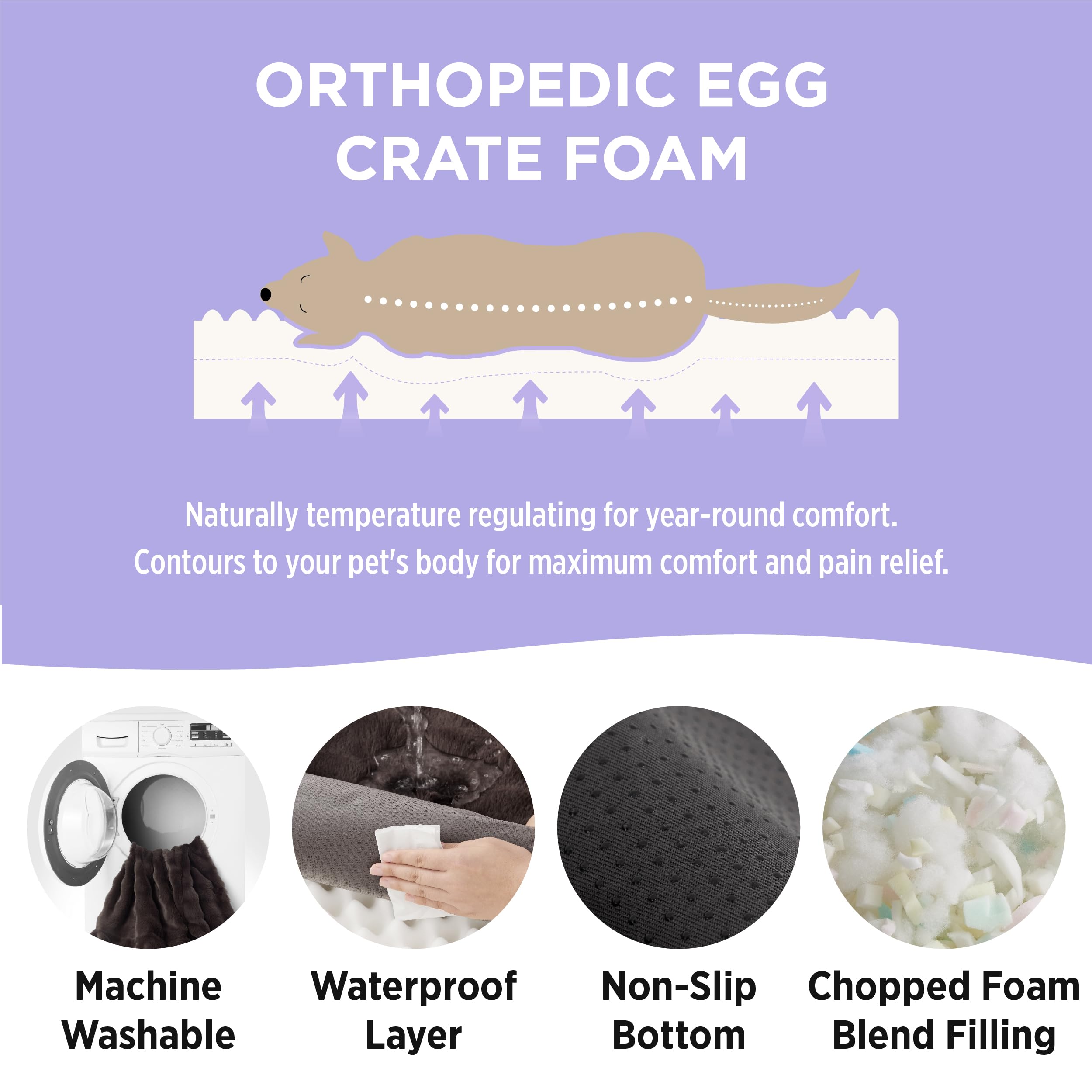 Orthopedic Cat Couch Bed - Waterproof Pet Sofa with Supportive Egg Foam for Small & Medium Cats & Dogs, Washable Fluffy Faux Fur Bubble Cover, Non-Slip Bottom (Brown) - Perfect for Living Room, Bedroom & Pet Play Areas