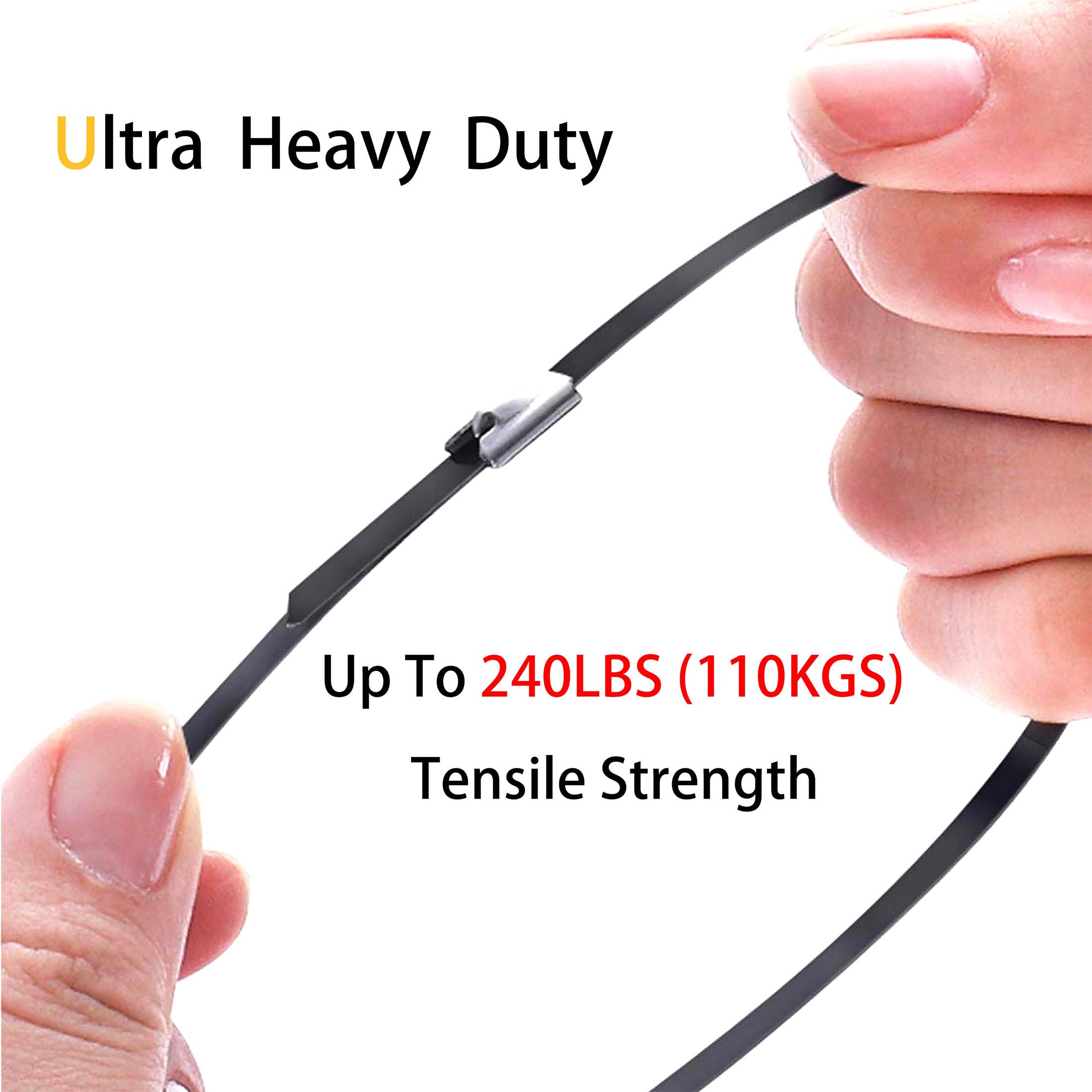 60 Inch Extra Long Heavy Duty Black Metal Zip Ties (20 Pack) - Premium Stainless Steel Epoxy Coated Self-Locking Cable Ties for Vehicles, Machinery, Outdoor Use - Secure Wiring, Bundling Cables & DIY Projects