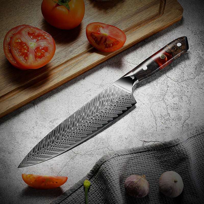 Premium 8-Piece Professional Chef Knife Set with VG10 Stainless Steel Blades & Stained Olive Wood Handles - Includes Protective Sheaths - Perfect for Home Cooking, Professional Kitchens & Culinary Gifts