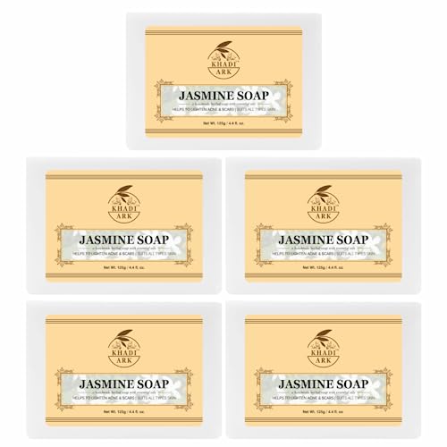 Khadi Ark Herbal Natural Handmade Jasmine Bath Soap - 125g (Pack of 5) | Organic Ayurvedic Soap for Soft Skin | Perfect for Daily Use, Gifts & Spa Days