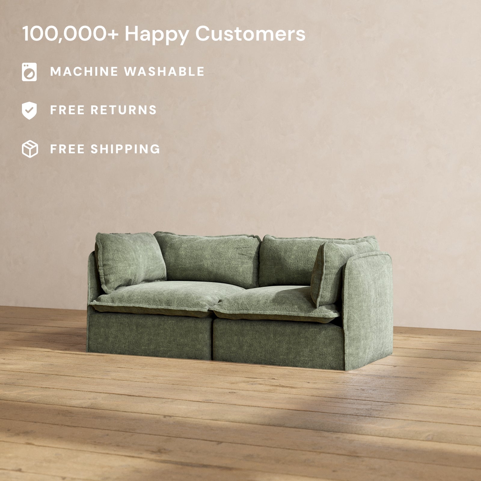 Modular Performance 2 Seater Sofa in Willow Fabric | Relaxed Blend Contemporary Sectional for Living Room, Lounge & Family Room Comfort