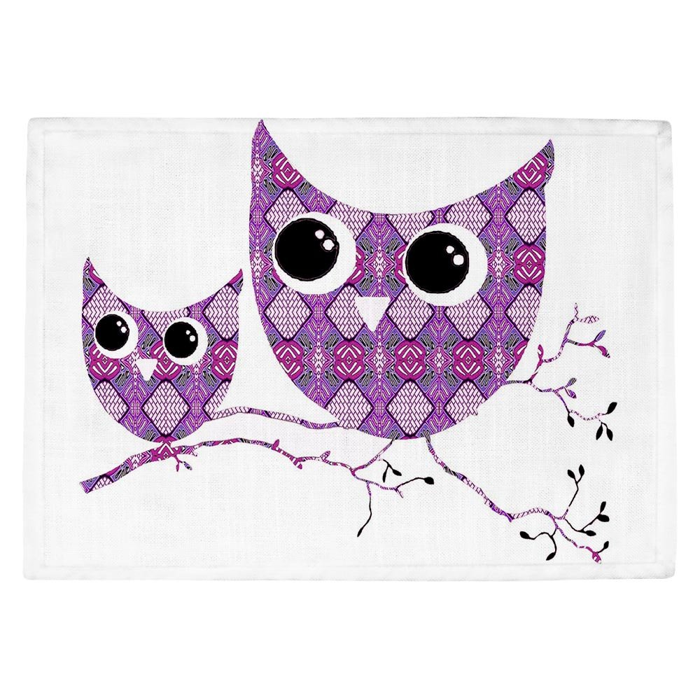 Premium USA-Made DiaNoche Kitchen Place Mats by Susie Kunzelman - Owl Argyle Rose Design | Waterproof & Heat-Resistant Dining Table Mats for Home, Restaurants & Special Occasions