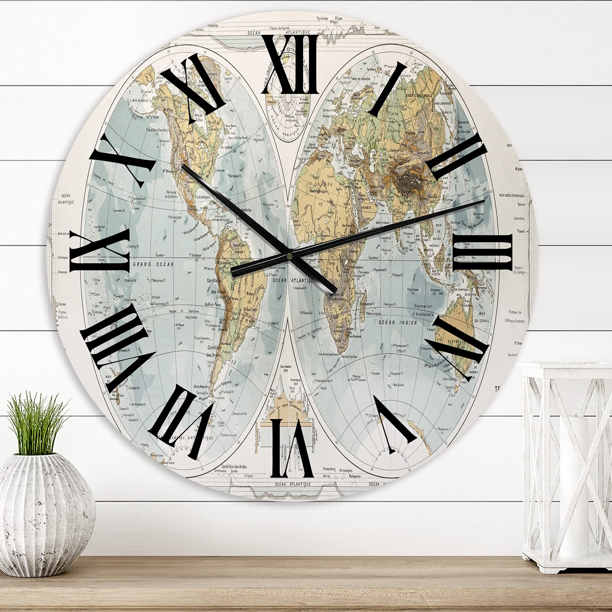Vintage World Map Wall Clock - Large Rustic Wooden Clock for Home, Office & Living Room Decor - Perfect for Farmhouse, Study & Kitchen