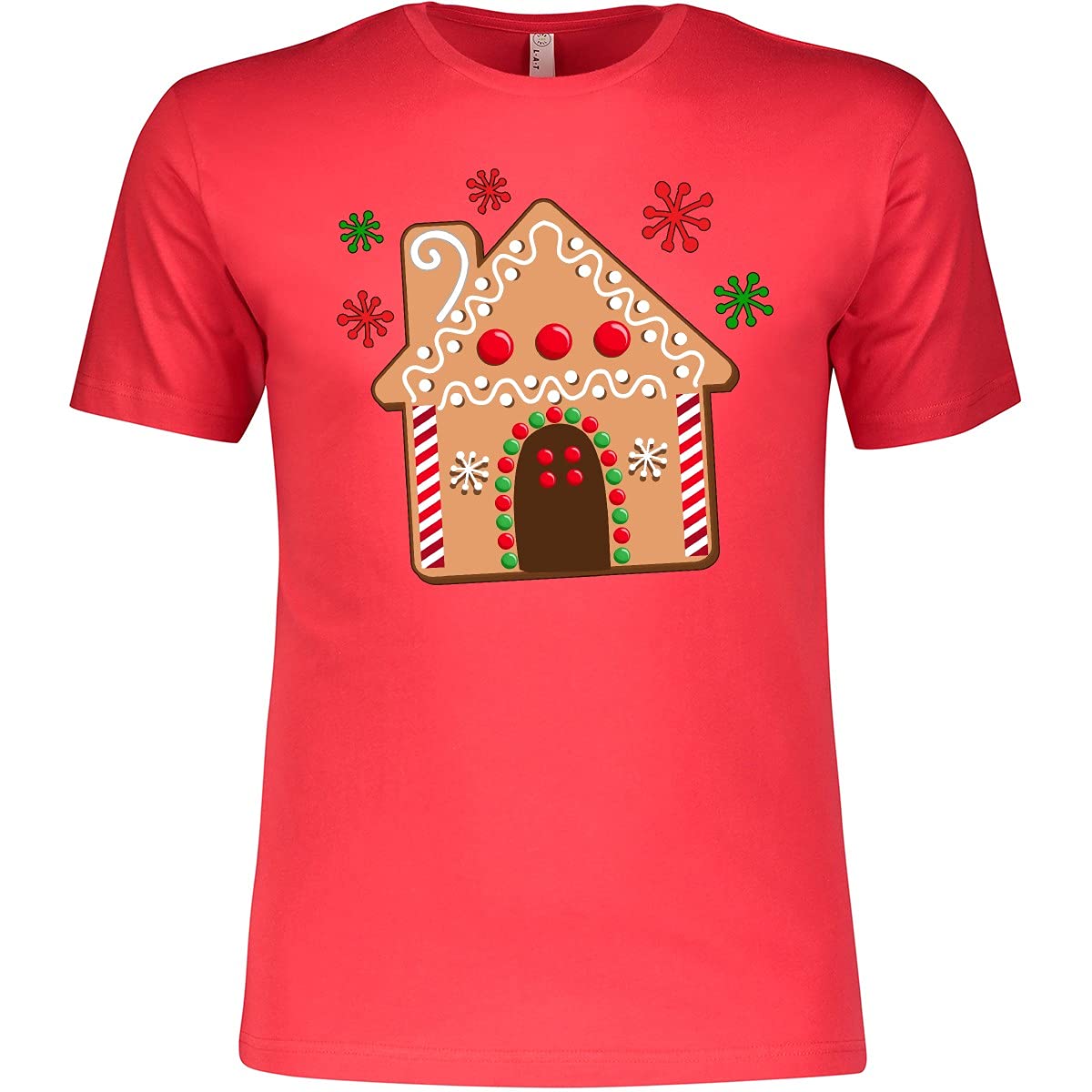 Inktastic Gingerbread House Cookie with Snowflakes Christmas T-Shirt - Festive Holiday Apparel for Family Gatherings & Winter Parties