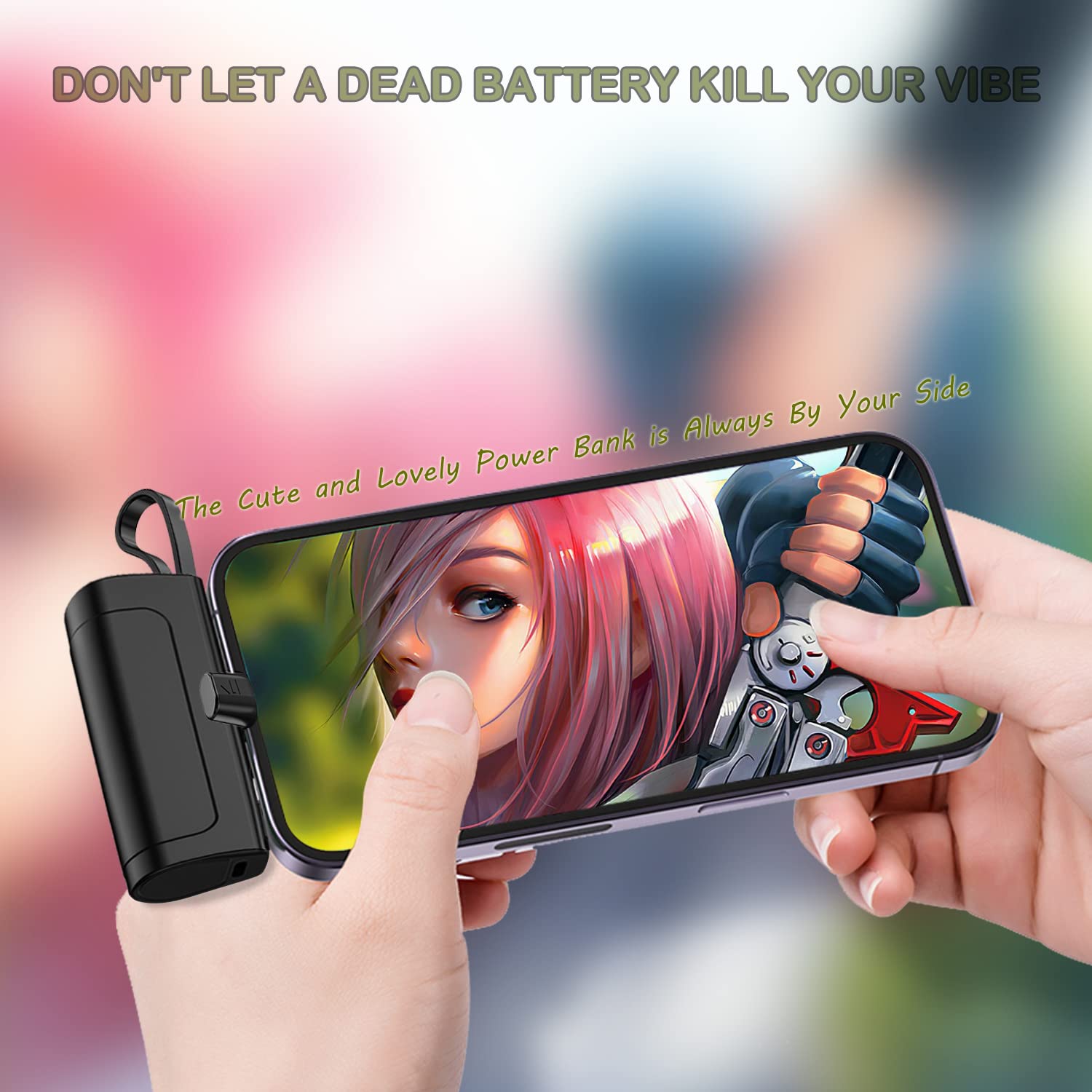 Portable 4800mAh Mini Power Bank - Fast Charging External Battery for iPhone (Direct Plugin) & USB-C Android Devices | Emergency Backup for Travel, Camping, and Daily Use - Black