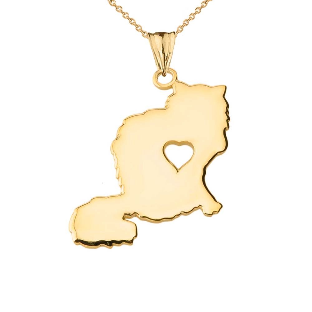 14K Yellow Gold Fluffy Cat Silhouette Heart Pendant Necklace - Dainty Minimalist Jewelry Gift for Cat Lovers, Perfect for Valentine's Day & Everyday Wear