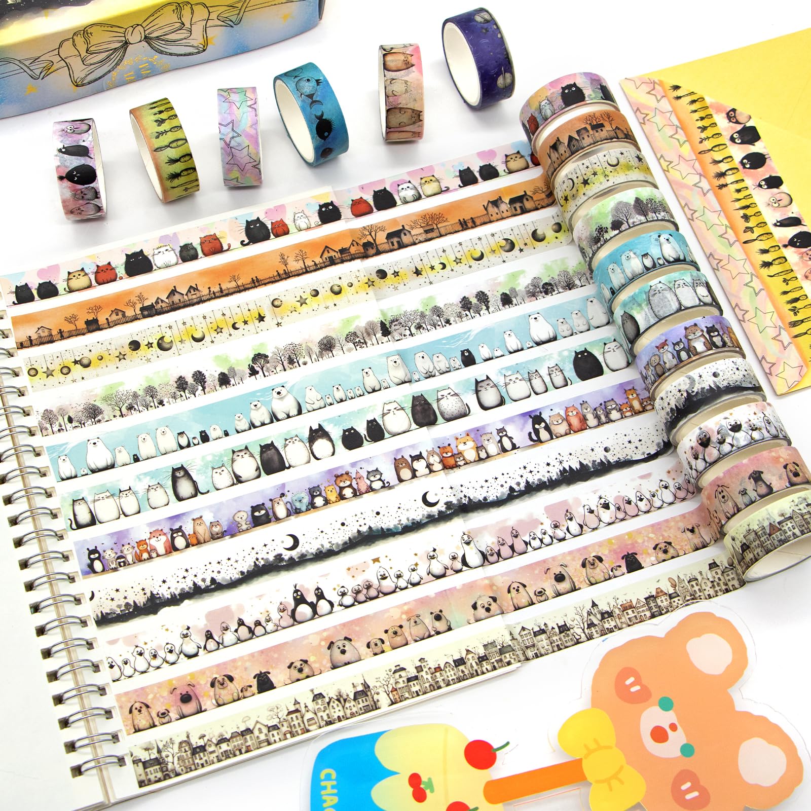 24 Rolls Kawaii Animal Washi Tape Set - Cute Decorative Tape for Scrapbooking, Bullet Journal, Junk Journal & Kids Crafts - Perfect for DIY Projects, Gift Wrapping & School Art Activities