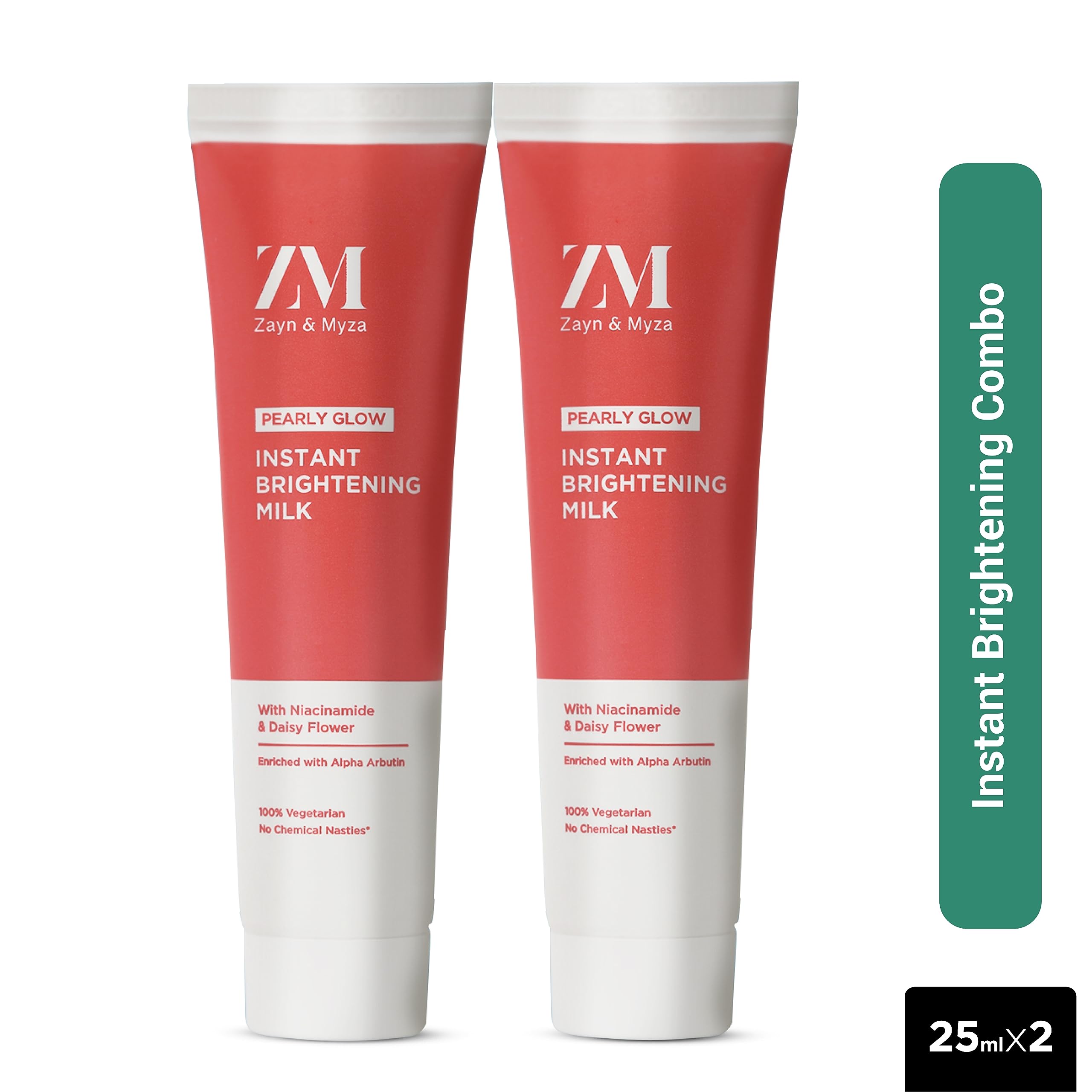 ZM Zayn & Myza Pearly Glow Insta Brightening Milk Tube Cream - Radiant & Glowing Skin Treatment | Instant Brightening & Dark Spot Reduction | 25ml (Pack of 2) | Perfect for Daily Skincare Routine & Photo-Ready Complexion