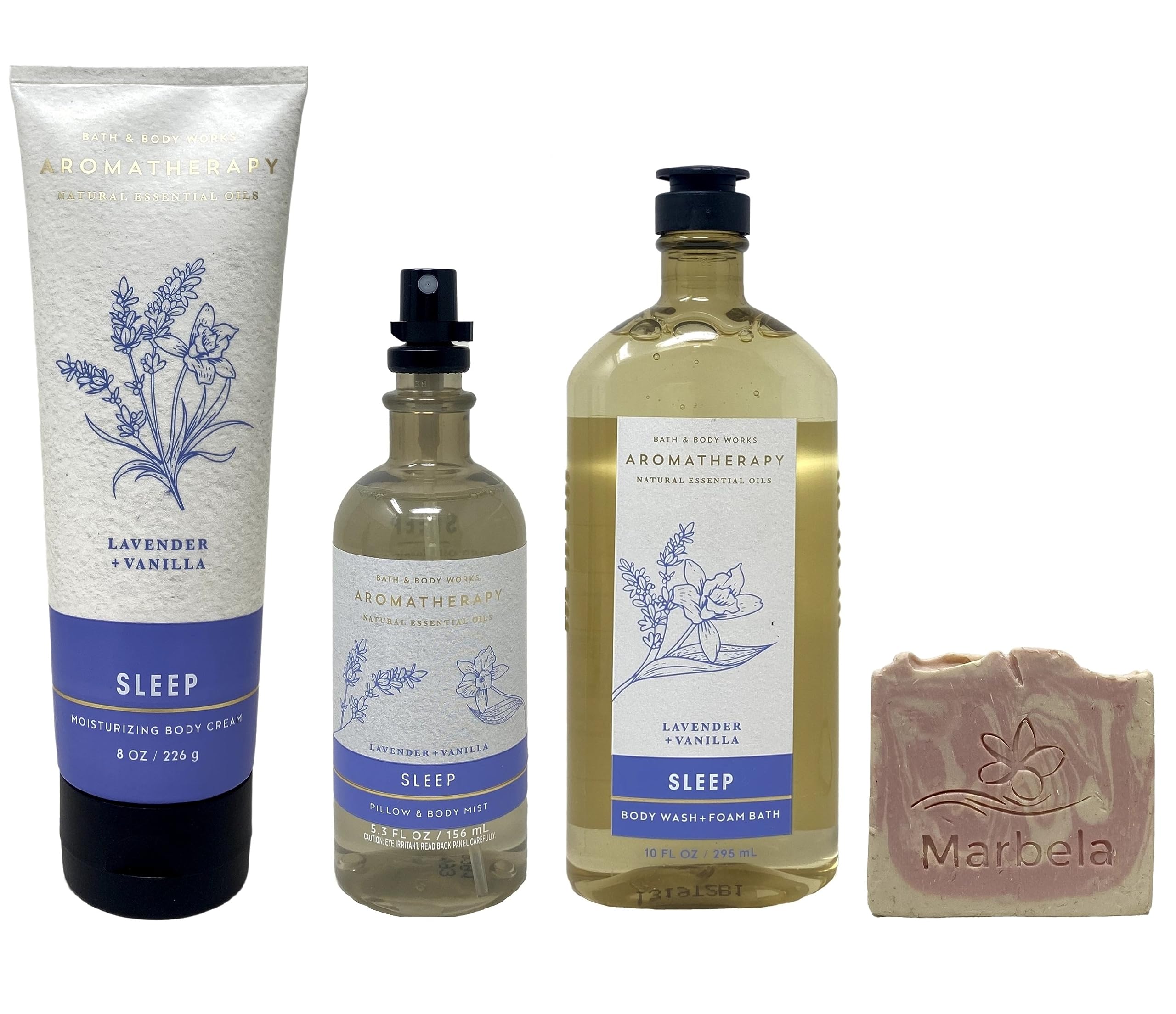 Bath & Body Works Aromatherapy Sleep Lavender Vanilla 3-Piece Gift Set - Pillow Mist, Body Wash & Body Cream with Free Himalayan Salt Soap Sample | Relaxing Bedtime Routine for Stress Relief & Better Sleep
