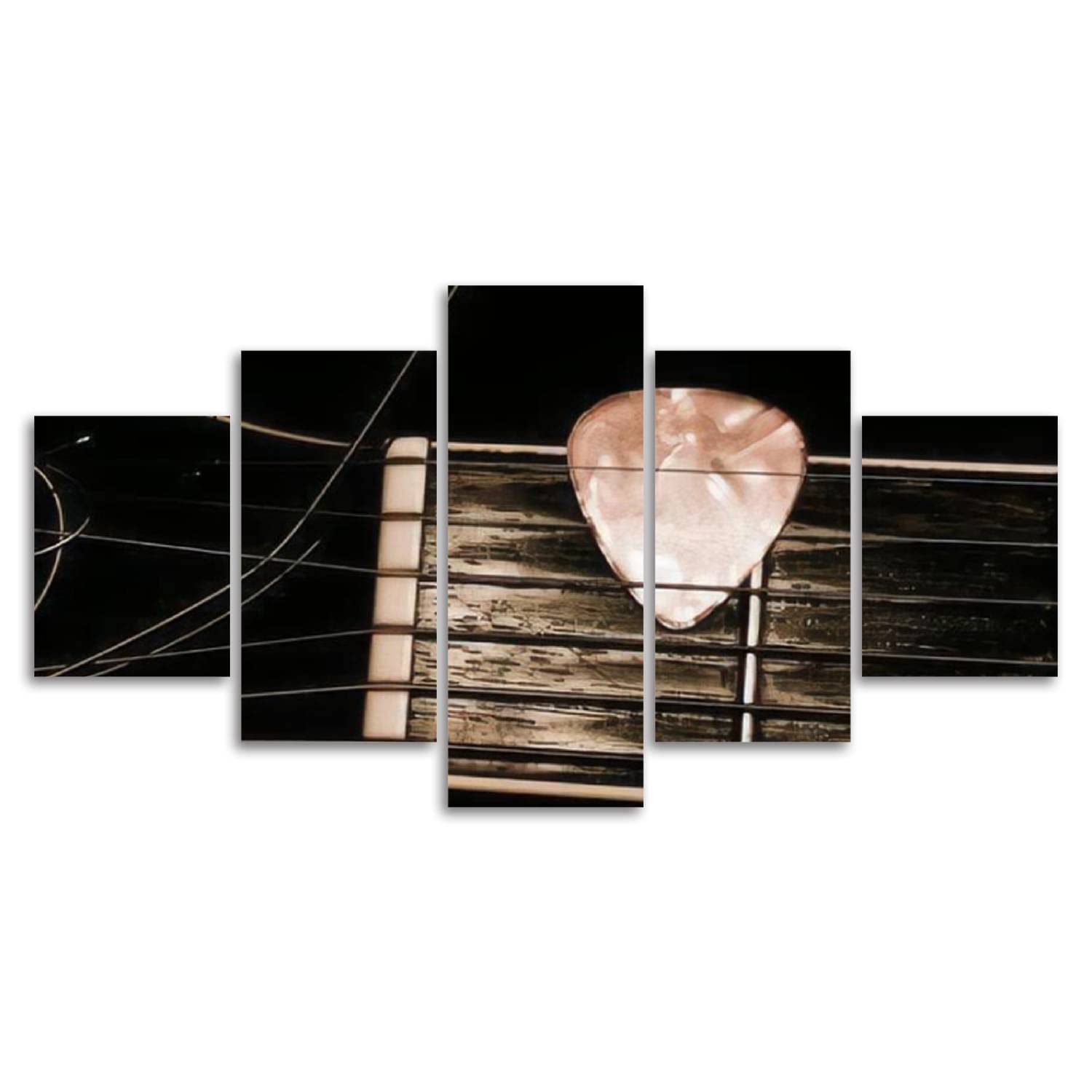 5 Panels Modern Canvas Wall Art - Acoustic Guitar Strings Close-Up Print for Home Decor, Living Room, Bedroom & Office - Framed & Ready to Hang - Perfect for Music Lovers & Stylish Interior Design