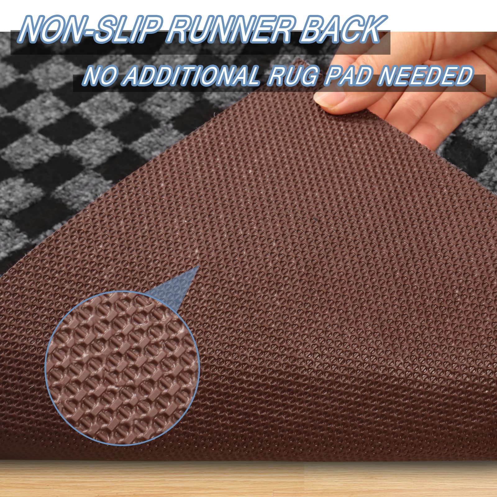 FREADEM 3' x 47' Runner Rugs - Non-Slip Indoor Outdoor Carpet for Hallway, Stairs, Entryway - Grey Checkered Design - Perfect for Home, Office, Balcony & Garage Use