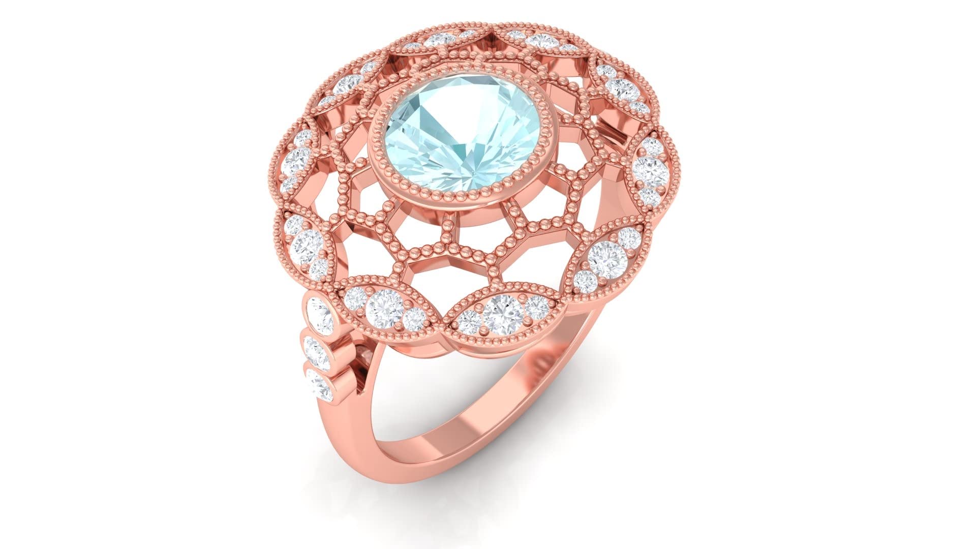1.25 CT Sky Blue Topaz Cocktail Ring with Moissanite - 14K Solid Gold Milgrain Engagement Ring for Women | Perfect for Weddings, Anniversaries & Special Occasions