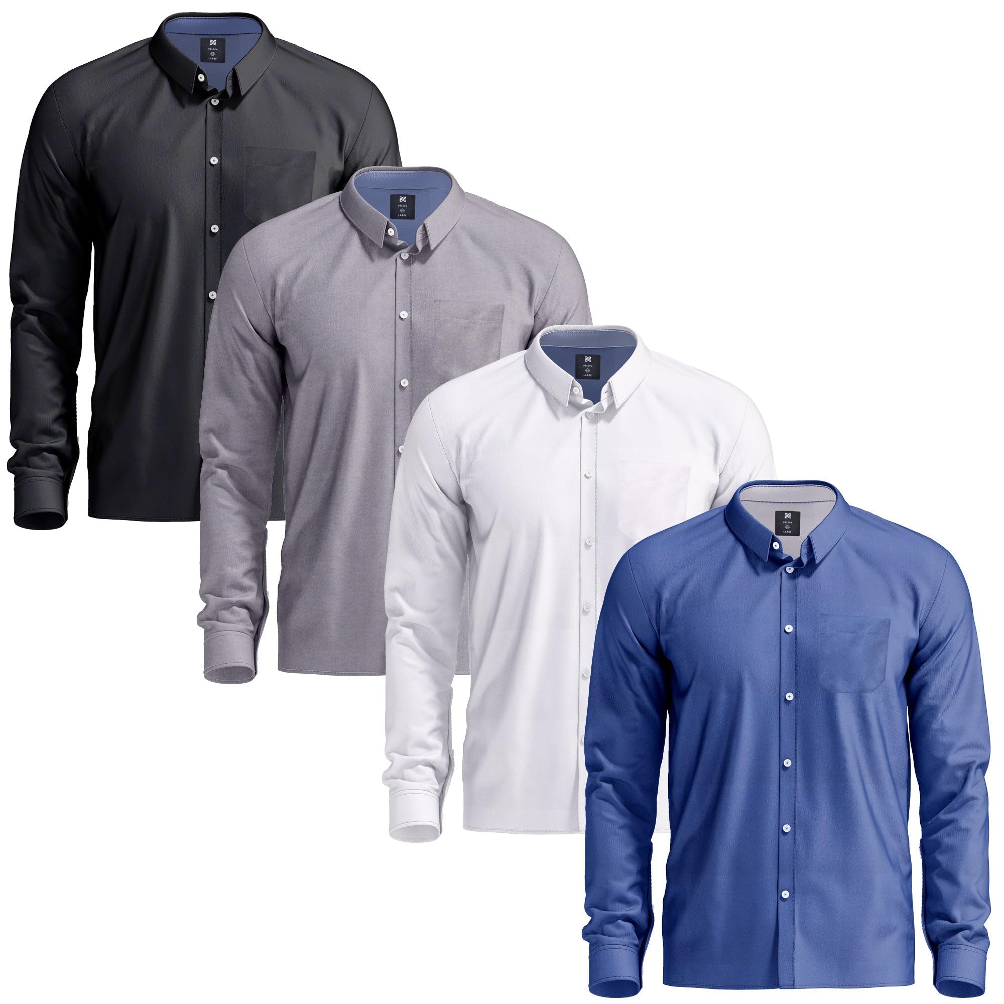 Visive Men's Long Sleeve Button Down Dress Shirts - Multi Pack Solid Color Big & Tall Sizes - Perfect for Office Wear, Business Meetings & Formal Occasions