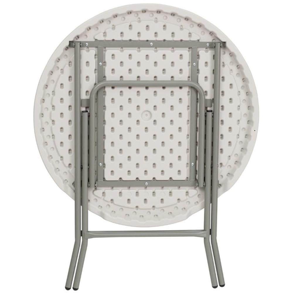 BOWERY HILL Granite White Round Folding Table with Metal/Plastic Non-Locking Legs - Perfect for Indoor/Outdoor Dining, Parties, Events & Small Space Living