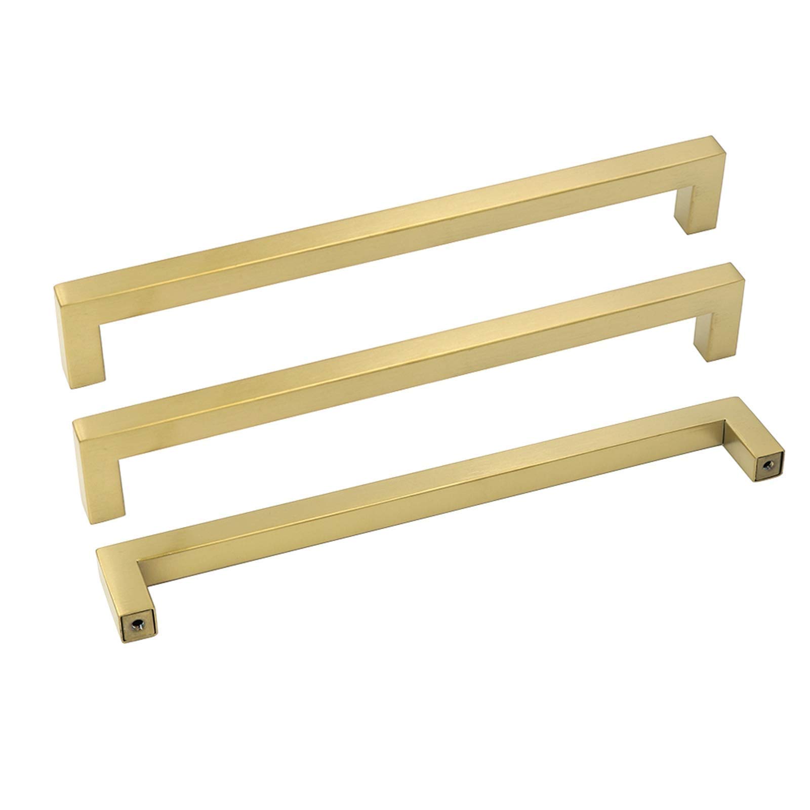 LSJ12GD224 Brushed Brass Drawer Pulls - 8-4/5 Inch Hole Center, Modern Square Cabinet Handles (30 Pack) for Kitchen Cabinets, Dressers & Cupboards | Durable Gold Hardware for Home & Office Furniture