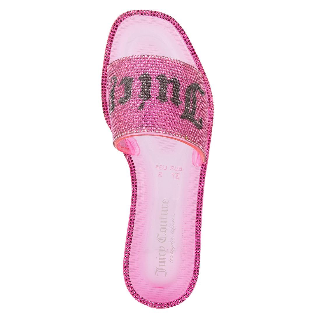 JUICY COUTURE Women's Bejeweled Flat Slide Sandals - Elegant Beach & Pool Style - Perfect for Summer Outings, Vacations, and Casual Wear
