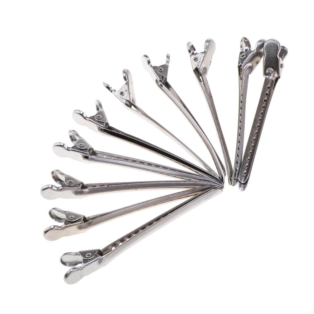 LOSA 10-Pack Metal Hair Sectioning Clips with Strong Spring Grip - Professional Hairdressing Clips for Styling, Cutting & Coloring (Silver) - Perfect for Salon, Home Use & DIY Hairstyling