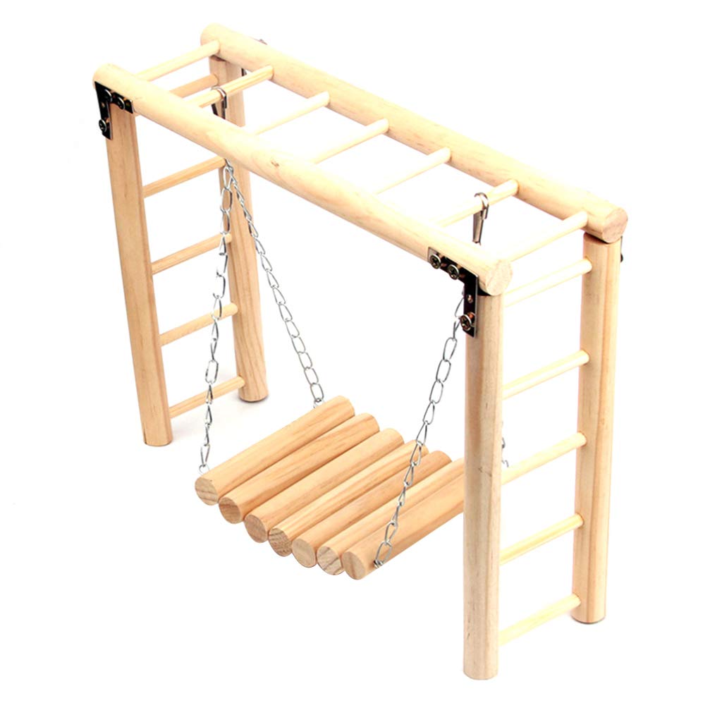 Balacoo Wooden Parrot Toys - Swing, Ladder & Perch Set for Bird Cage | Developmental & Educational Climbing Toys for Parakeets | Perfect for Mental Stimulation & Playtime in Bird Cages