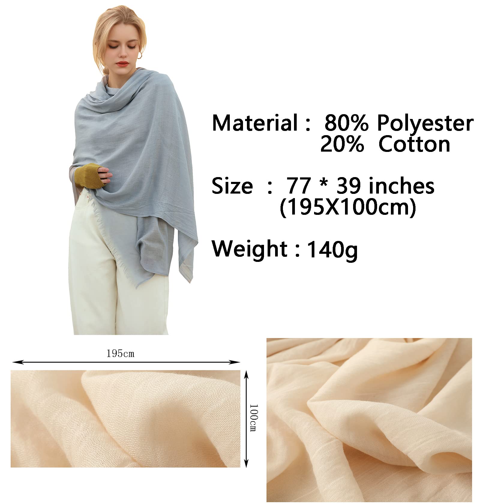 QYMY Solid Color Long Scarf - Lightweight Plain Wrap Shawl for Women, 77x39 Inches, Rose Red - Perfect for Beach, Travel, and Fashion Accessories