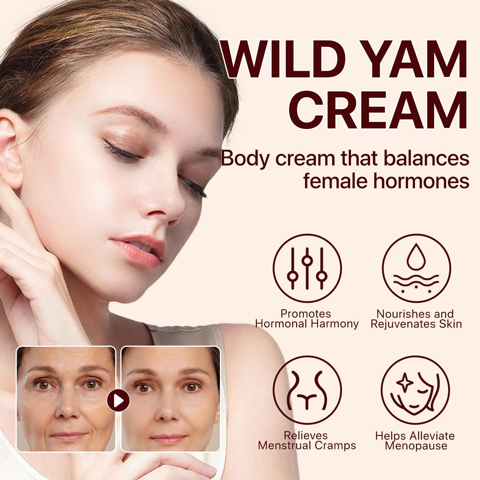 Wild Yam Cream for Women - Natural Hormone Balance Body Butter, PMS & Menopause Relief Moisturizer | Travel Size | Organic Skincare for Night Use & Daily Comfort