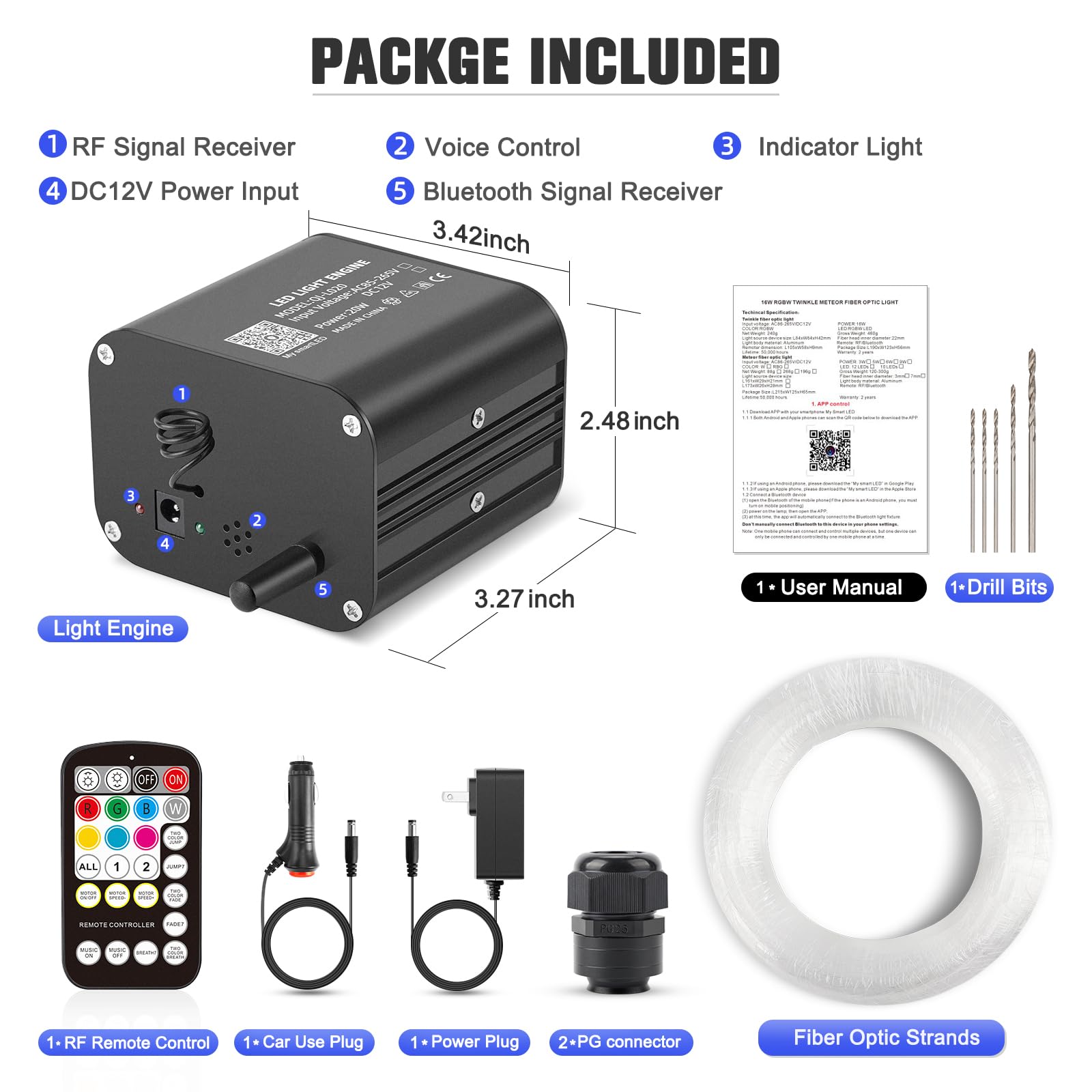 20W Twinkle LED Fiber Optic Lights - 650pcs 0.03in Star Ceiling Kit with Bluetooth APP & Remote Control for Car Roof & Home Decoration | Create Starlight Ambiance for Bedroom, Party, Wedding & Relaxation