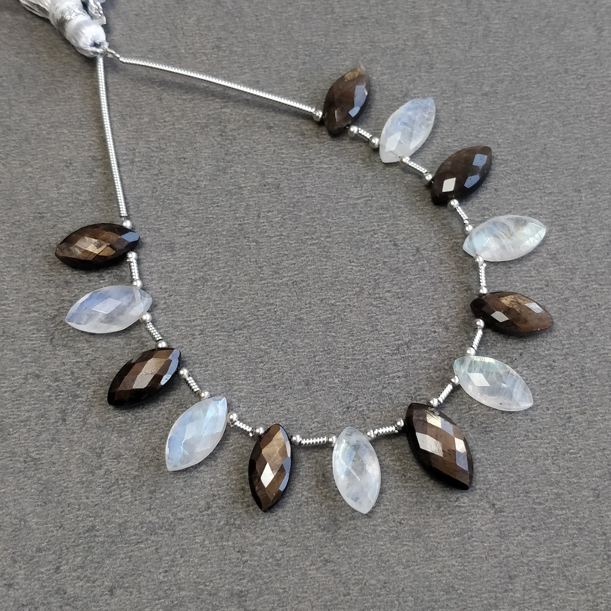 Natural Chocolate Sapphire & Moonstone Gemstone Loose Beads - 34.00cts Marquise Faceted Checker Cut (12x6mm & 14x7mm) for Handmade Bracelets & Jewelry Making - Perfect for Boho, Wedding & DIY Craft Projects