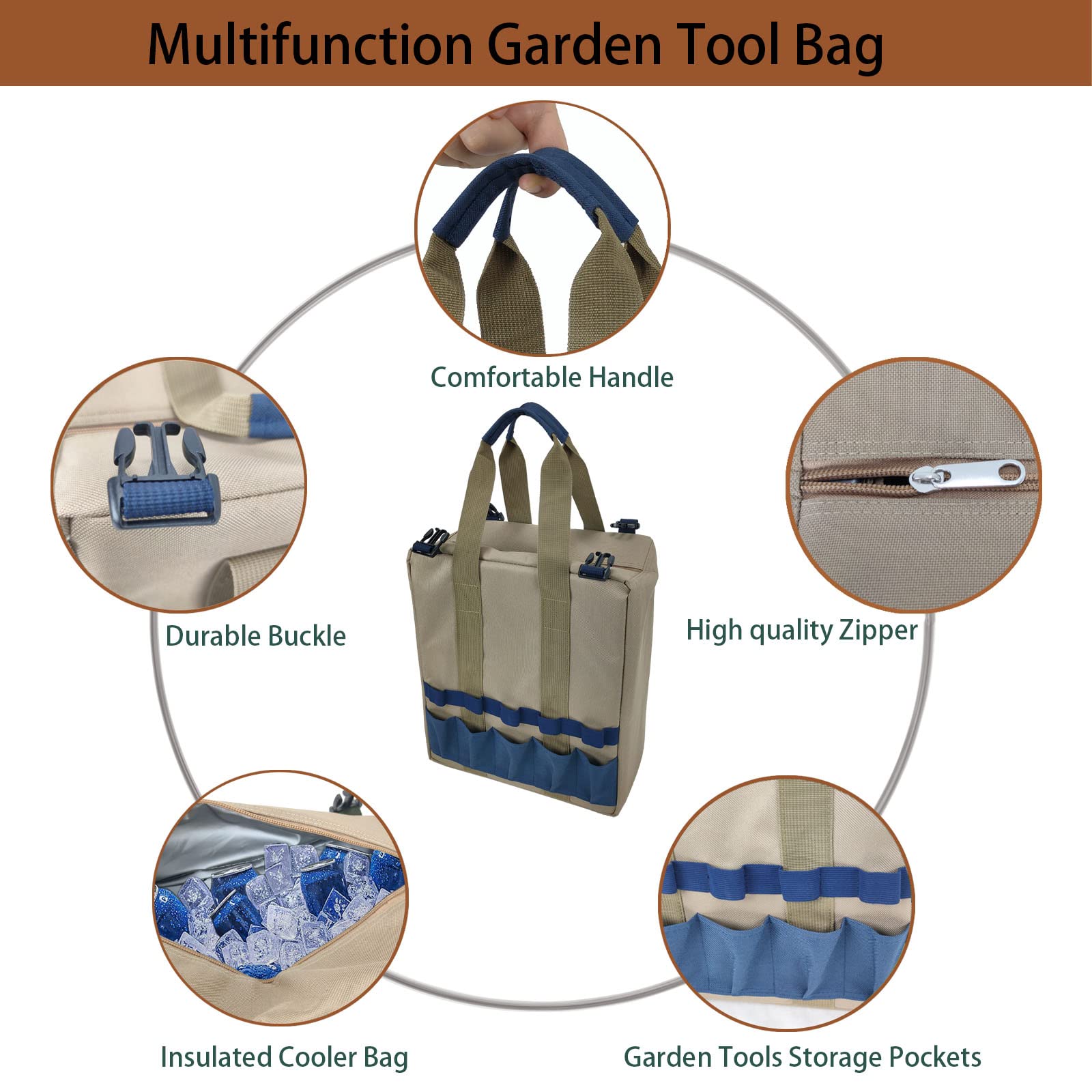 **Foldable Garden Stool with 5 Gardening Tools & Insulated Storage Bag - Ergonomic Kneeler for Outdoor Planting, Weeding, and Landscaping (Navy Blue)**