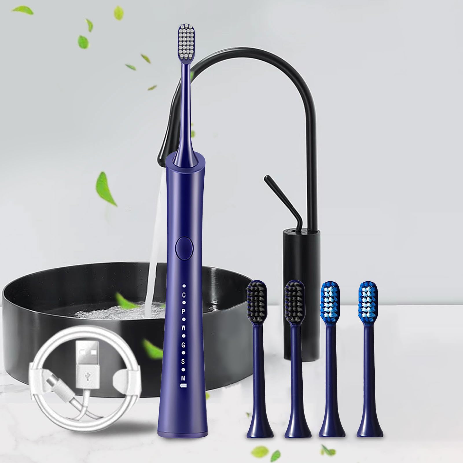 Premium Electric Toothbrush for Adults - 32000 RPM High Frequency, 6 Cleaning Modes with Smart Timer & 5 Replaceable Brush Heads (Blue) - Perfect for Travel, Home Use & Daily Oral Care