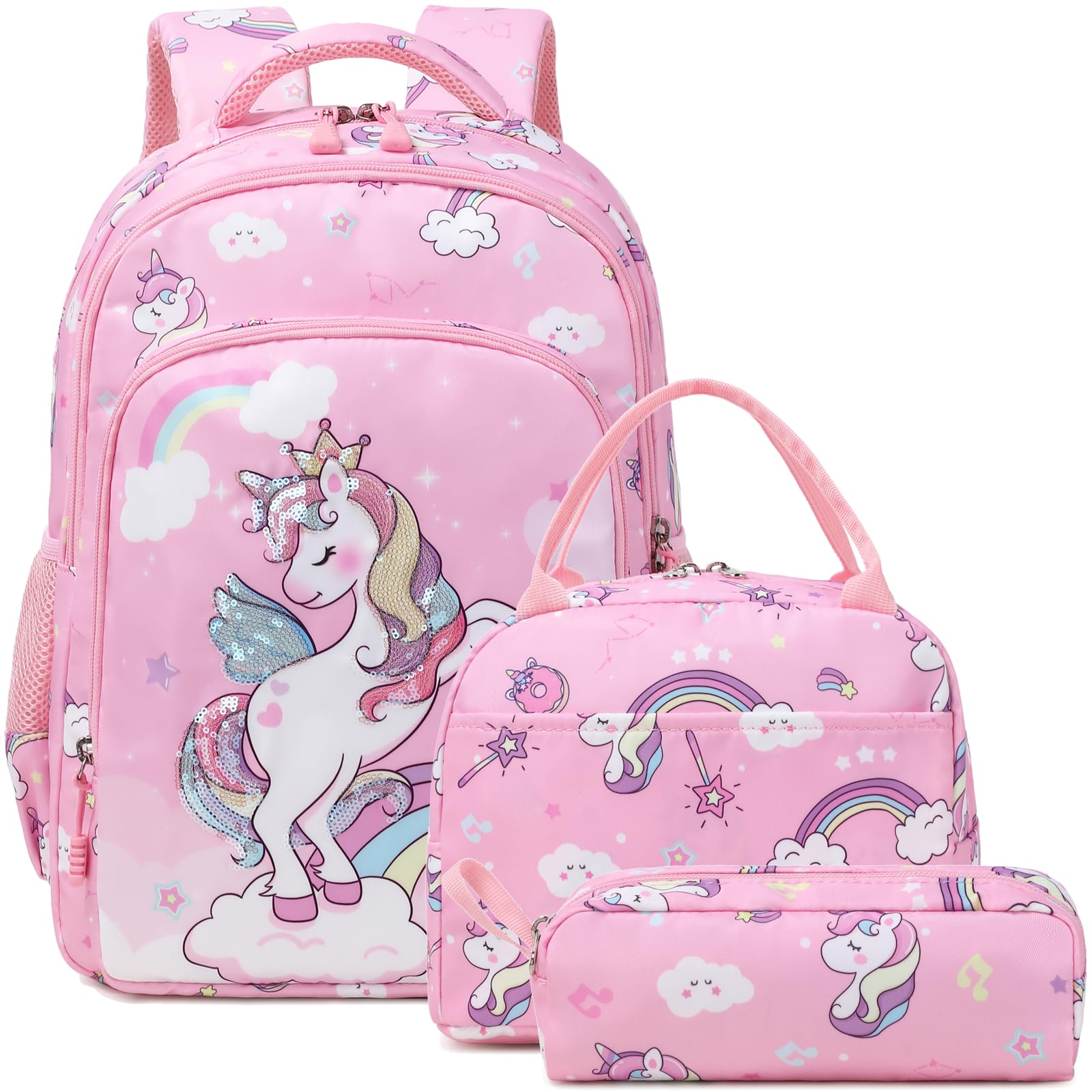 Cute Unicorn Backpack for Girls - Water Resistant Elementary School Bookbag Set with Pencil Case - Perfect for School, Travel & Daily Use