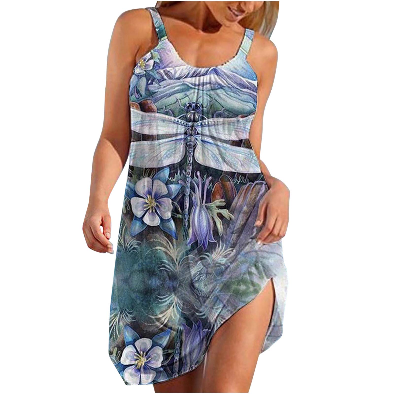 SSZZoo Women's Sexy Sleeveless Animal Print Summer Dress - Flowy Loose Fit Beach Cover Up for Vacation, Pool Party & Tropical Outings