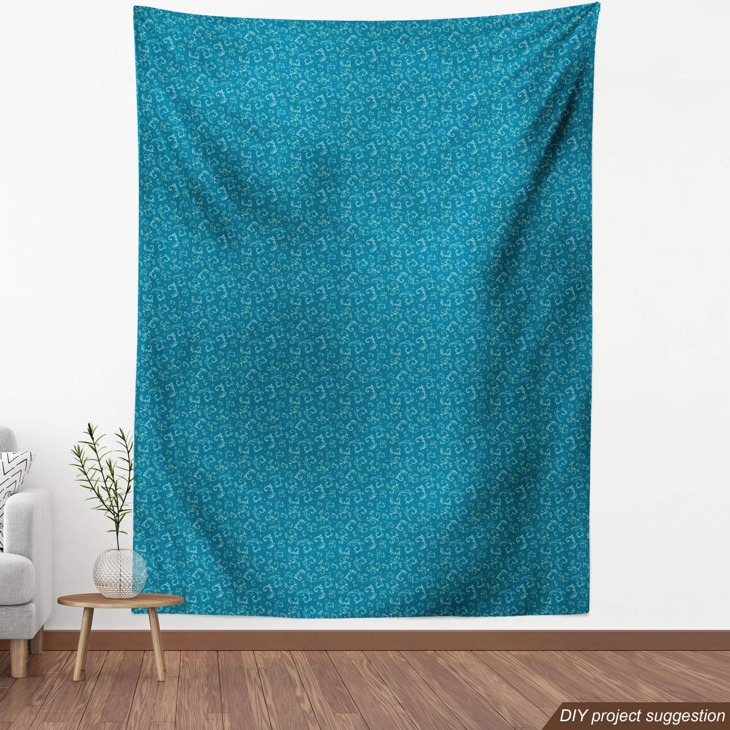 Ambesonne Garden Art Fabric by The Yard - Blue Monochrome Curlicue Branches & Bubbles Pattern - Upholstery & Home Decor Fabric (1 Yard, Petrol Blue & Seafoam) - Perfect for DIY Curtains, Pillow Covers & Craft Projects
