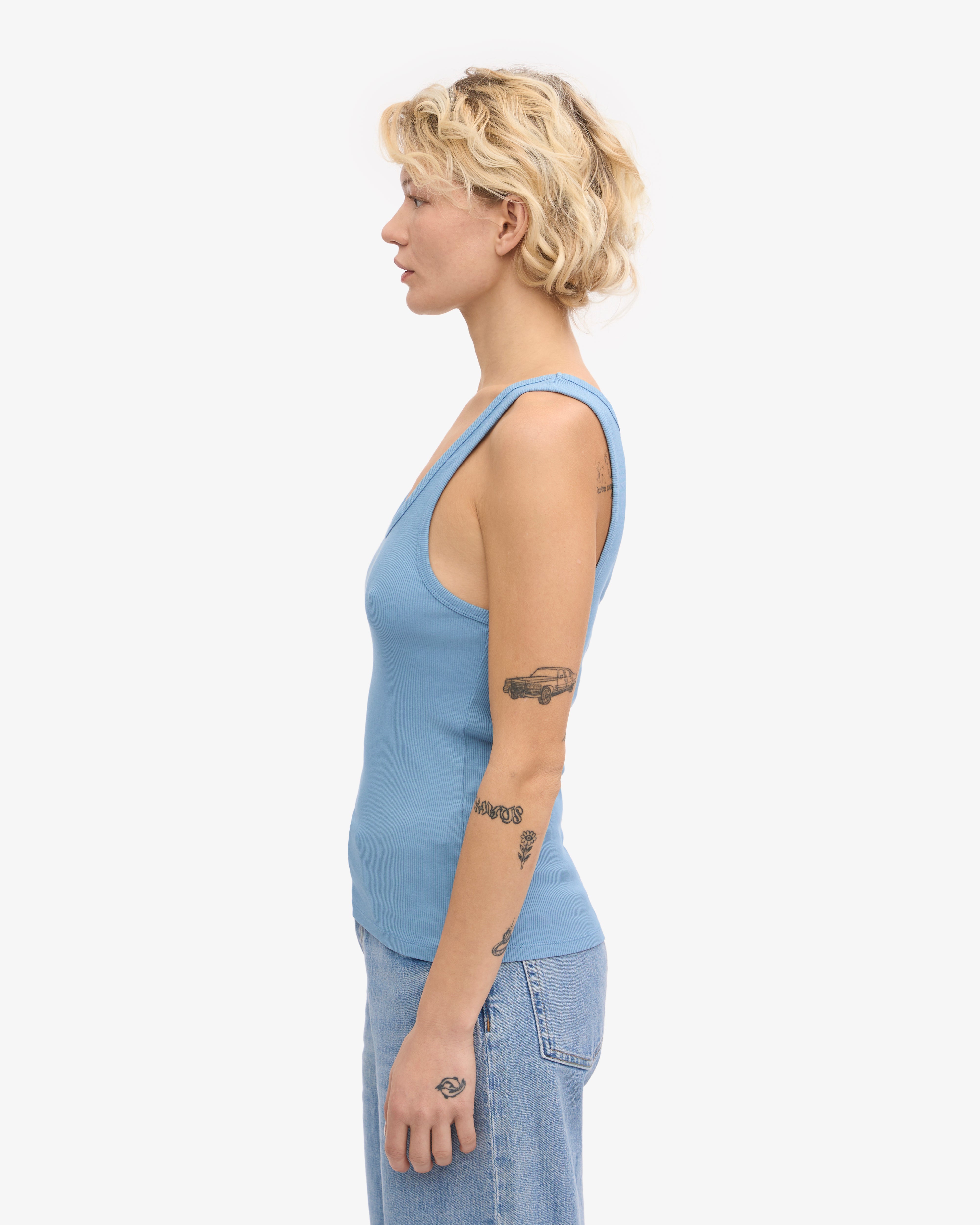 Organic Cotton Ribbed Tank Top for Women - Soft & Comfortable Seaside Blue - Perfect for Summer, Beach, Yoga & Casual Wear