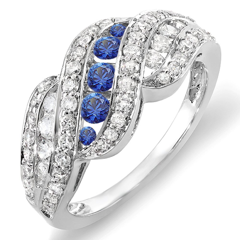 Dazzlingrock 10K White Gold Round Diamond & Blue Sapphire Women's Cocktail Ring - Elegant Right Hand Ring for Parties, Weddings & Special Occasions
