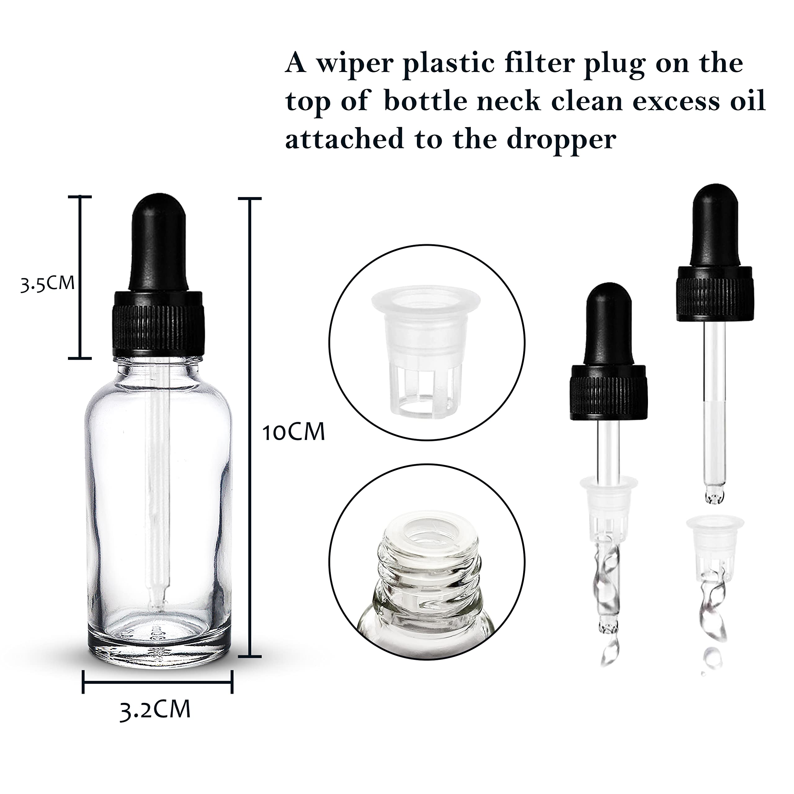 NSB Herbals 30ml Clear Round Empty Glass Bottle with Glass Dropper, Black Ring & Silicone Teat - Refillable Essential Oil, Perfume & Blend Container (Pack of 3) - Perfect for Aromatherapy, DIY Beauty Products & Travel Size Liquids