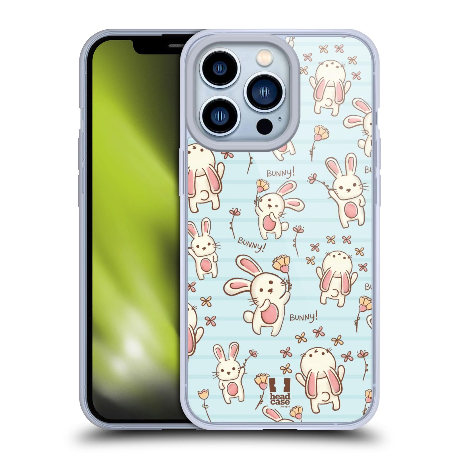 Head Case Designs Rabbit Cutesy Doodles Soft Gel Phone Case for Apple iPhone 13 Pro - Cute Protective Cover for Everyday Use, School & Work