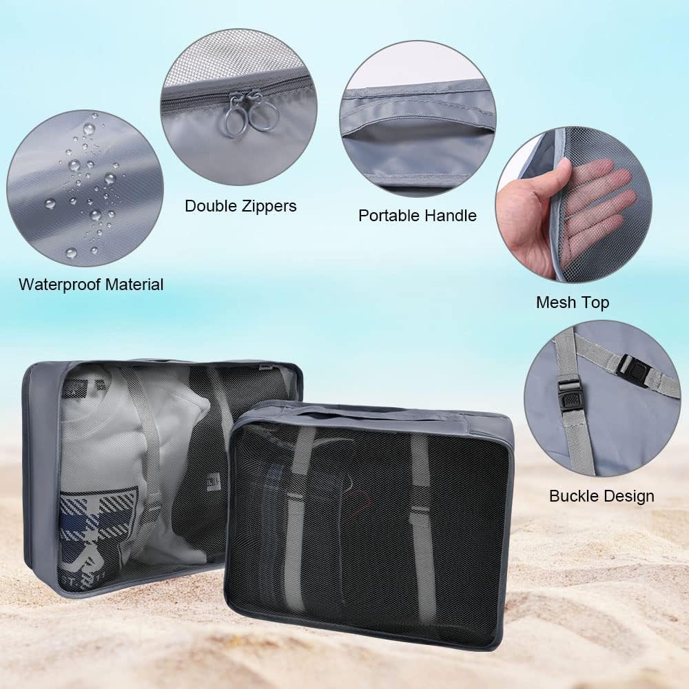 AVENUX 8-Piece Travel Organizer Set - Lightweight Packing Cubes with Laundry Bag & Toiletry Bag for Luggage Organization (Grey) - Perfect for Business Trips, Vacations & Family Travel