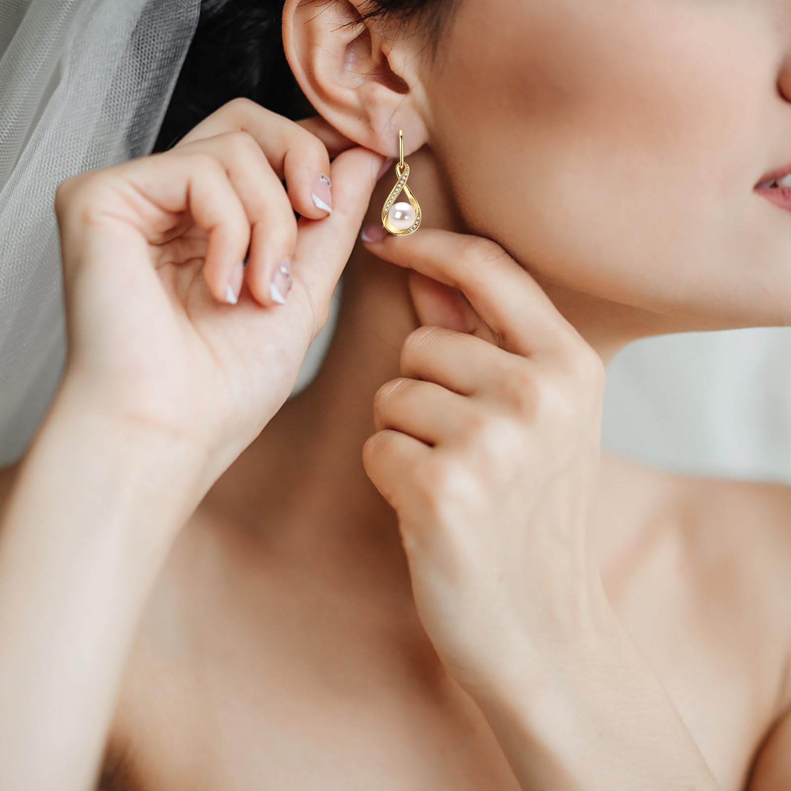 Freshwater Pearl Drop Earrings for Women - Sterling Silver Dangle Earrings with Natural Pearls, Elegant Wedding Jewelry Gift for Bride & Bridesmaid (Perfect for Bridal Shower, Anniversary & Special Occasions)