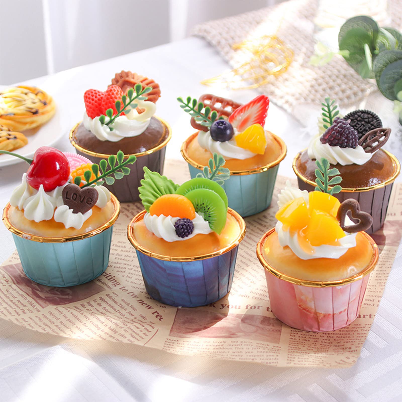 6pcs Realistic Fake Cupcakes - Assorted Simulation Cream Cake Decorations, Fake Food Models & Bread Dessert Replicas for Home Kitchen Display, Photography Props, Party & Wedding Decoration
